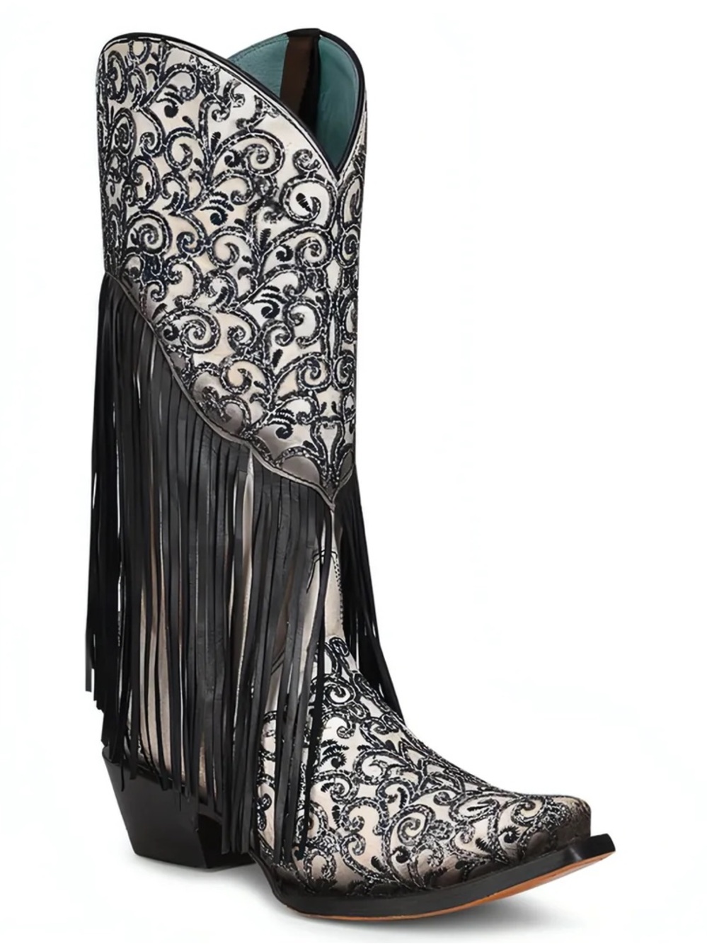 CORRAL FRINGE EMBROIDERES COWHIDE WESTERN BOOTS SIZE 38 77